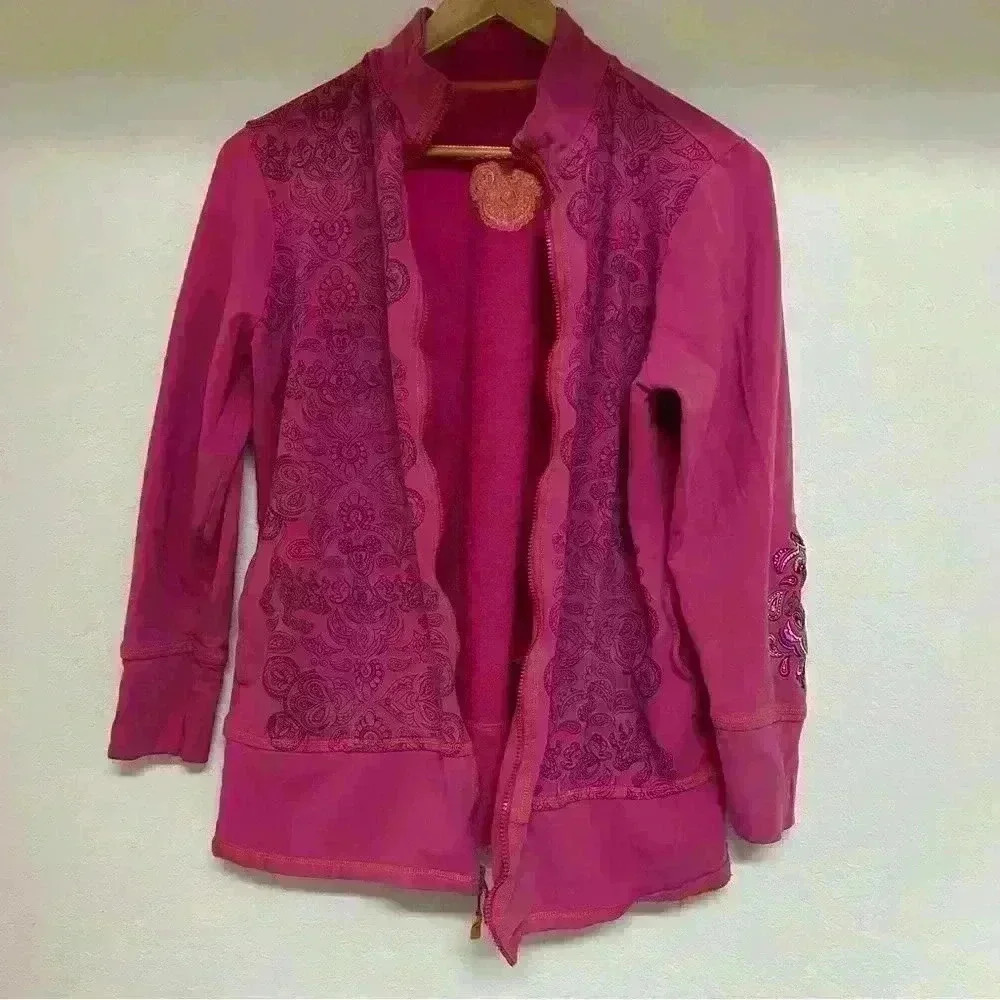 Disney Parks Yoga Mickey Pink Full Zip Jacket Hoodie Y2K